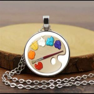 Painter Artist Silver Glass Cabochon Necklace